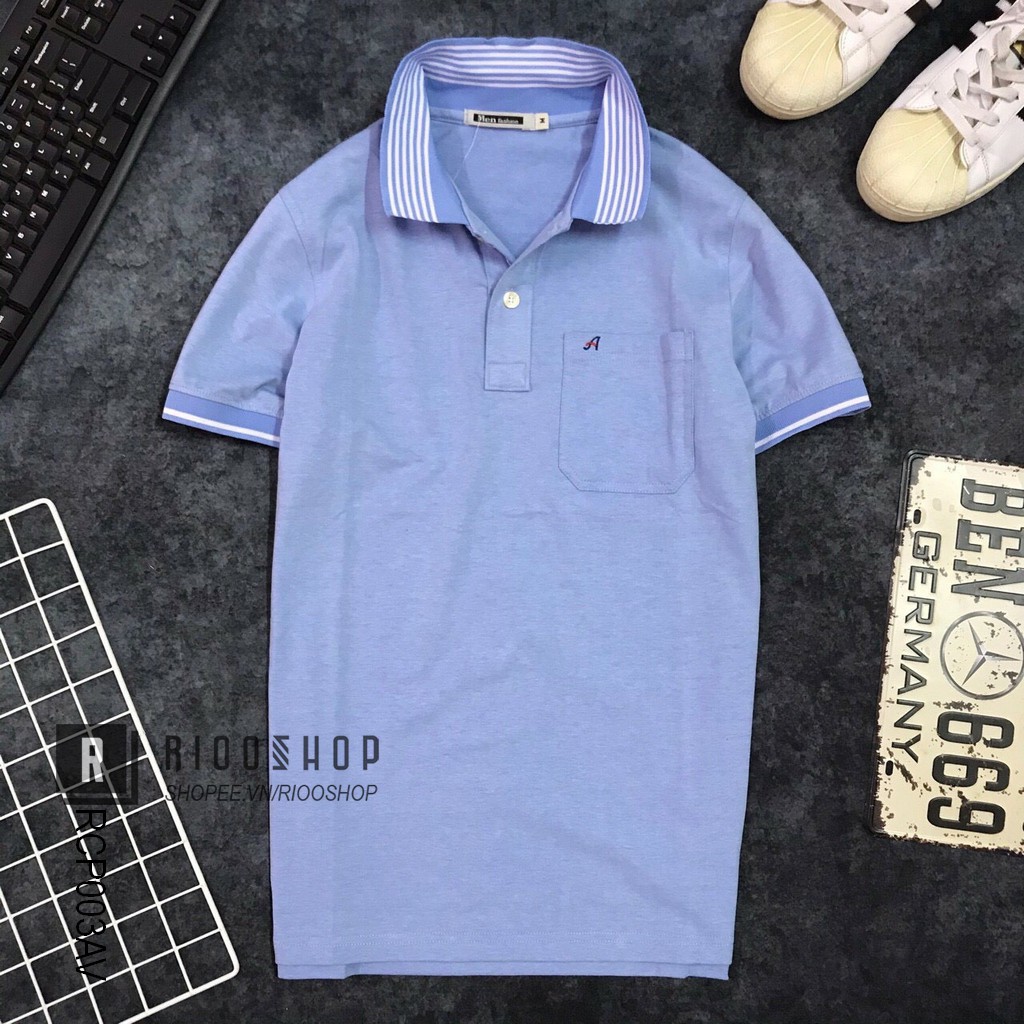 Áo thun nam có cổ có túi trơn tay ngắn cao cấp AE RCP003AV - áo phông nam cotton Riooshop | BigBuy360 - bigbuy360.vn