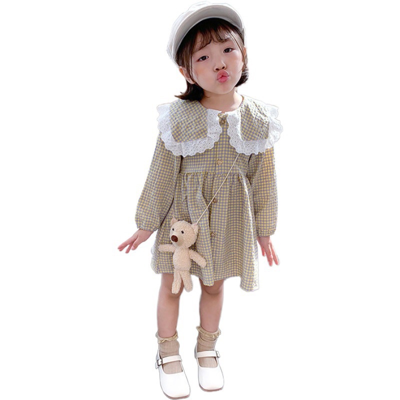 Đầm Caro Dễ Thương Cho Bé Gái Phong Cách Hàn Quốc