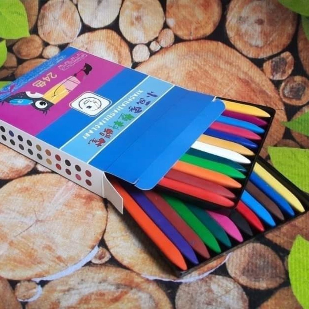Hộp 24 Bút sáp màu hữu cơ an toàn  không phai mầu cho bé tập tô tập vẽ , không dơ tay - đồ chơi trí tuệ Bi House