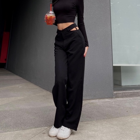 Quần ống suông Timo Pant QD007 xẻ eo quyến rũ, vải dày dặn - Uni By Heart