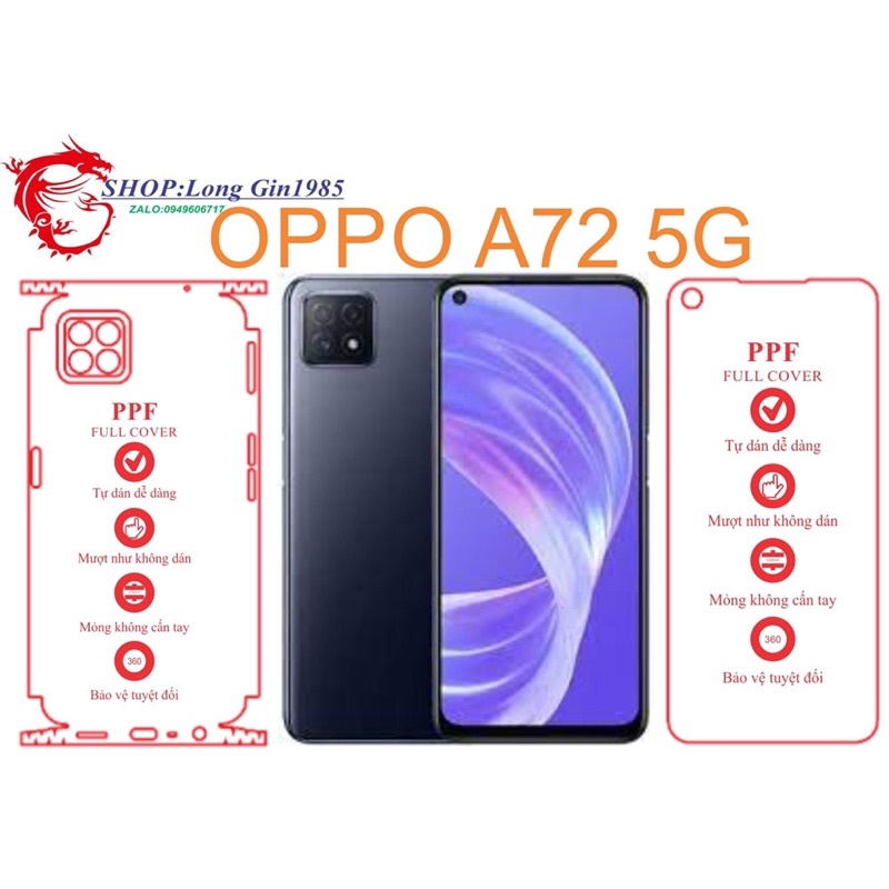 Oppo A72 5G miếng dán trong Ppf mặt sau và mặt trước chống va đập chống trầy xước
