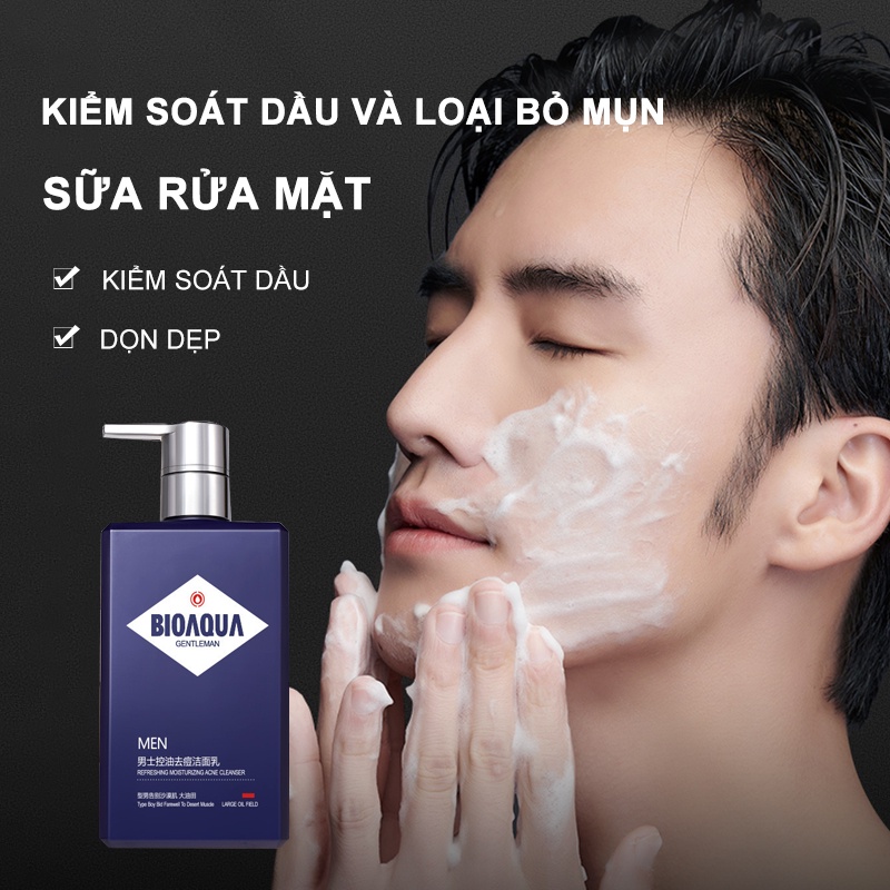 BIOAQUA Men's Oil Control Cleanser-Dưỡng ẩm-Giữ ẩm-Làm sạch sâu-Nhẹ và Không Se khít Mụn đầu đen Sữa rửa mặt-URBQD-M