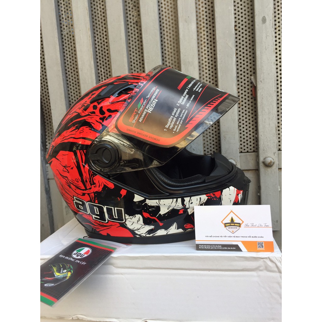 Mũ full face AGU 46 ĐỎ + SỪNG NHỌN + ĐUÔI GIÓ TẶNG FREE TÚI ĐỰNG MŨ helmet
