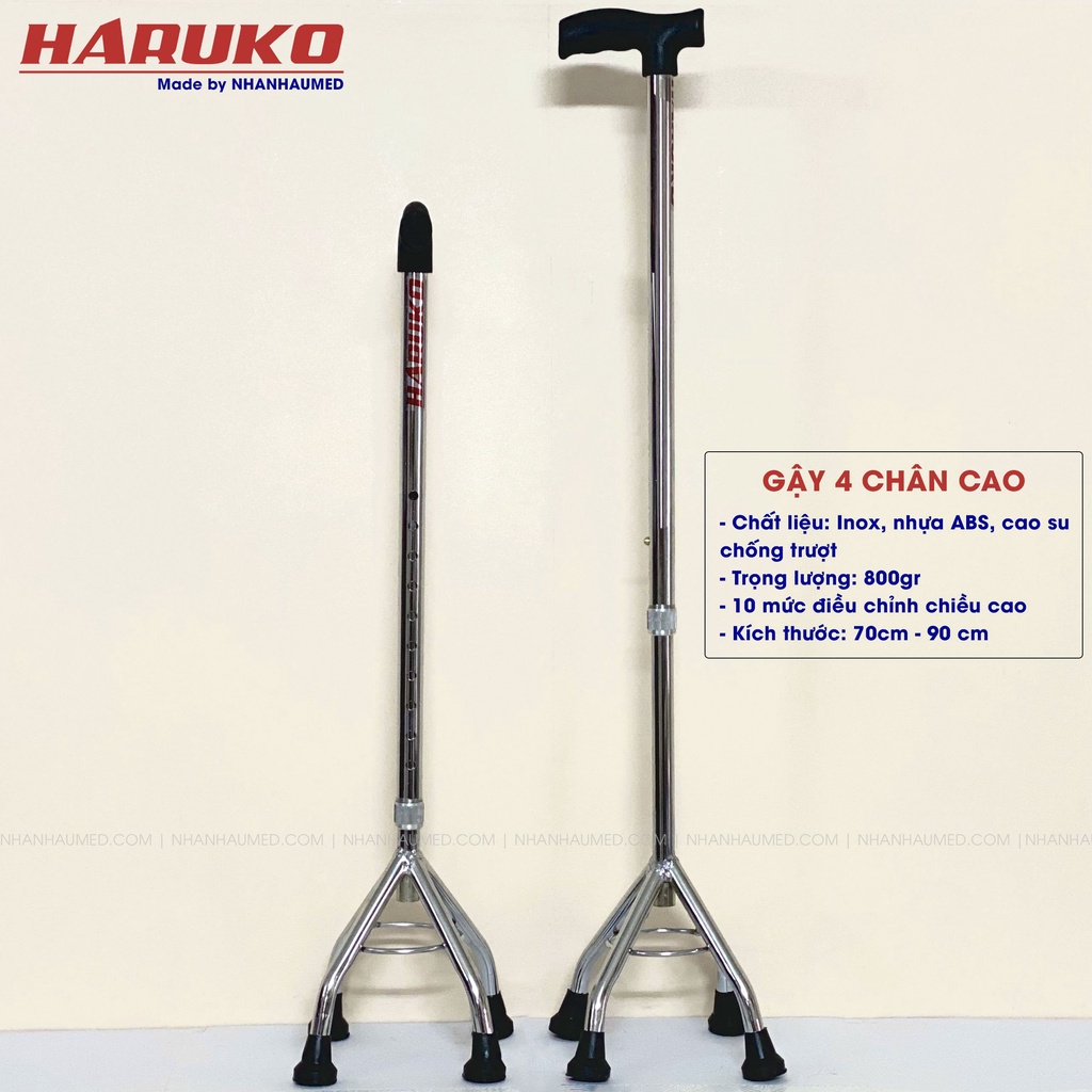 Gậy Chống Cho Người Già 3 Chân 4 Chân Inox Haruko Cứng Cáp Điều Chỉnh Chiều Cao 70 - 90 cm