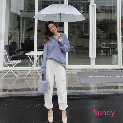 Áo Sweater Dáng Rộng Cổ Chữ V Xinh Xắn Thời Trang Thu Đông Dành Cho Nữ