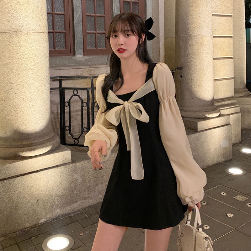 Đầm Ngắn Cổ Vuông Sọc Ca Rô Dáng Ôm Thời Trang Retro Pháp 2022