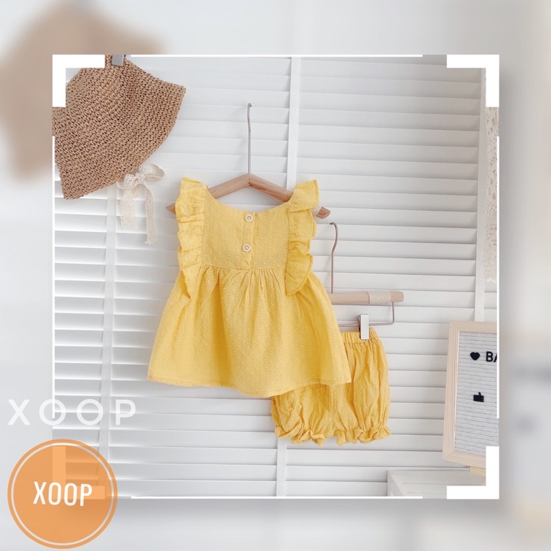 (10-20kg)Bộ thô bé gái chất thô hạt nảy cánh tiên hồng vàng