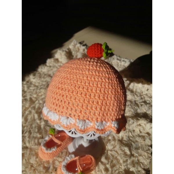 Giày búp bê công chúa len cho bé mẫu dâu tây 0-18m