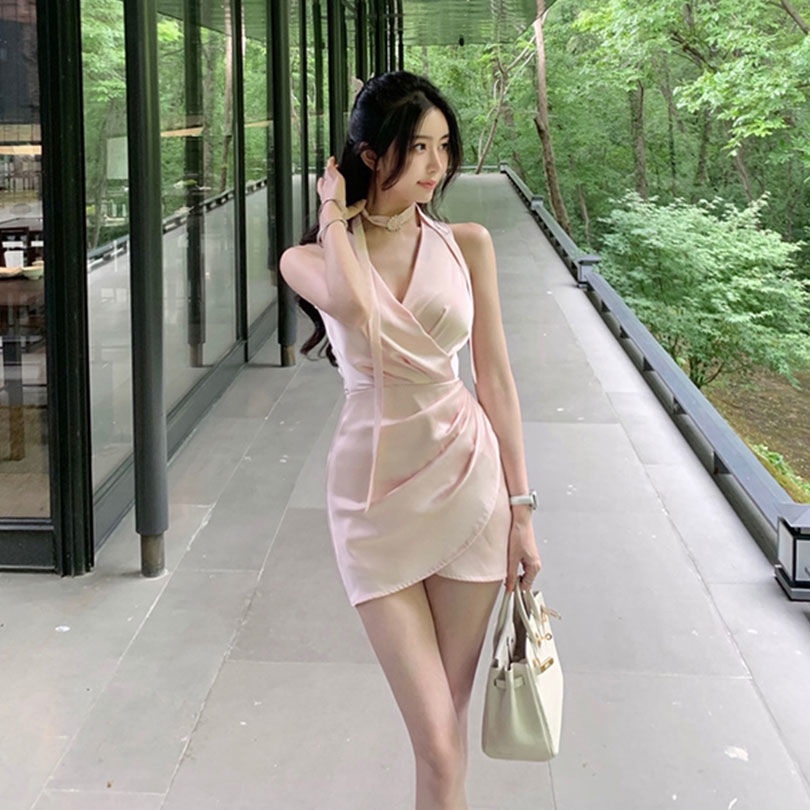 Đầm Satin Cổ Chữ V Thời Trang Mùa Hè 2022 Cao Cấp Sang Trọng Dành Cho Nữ