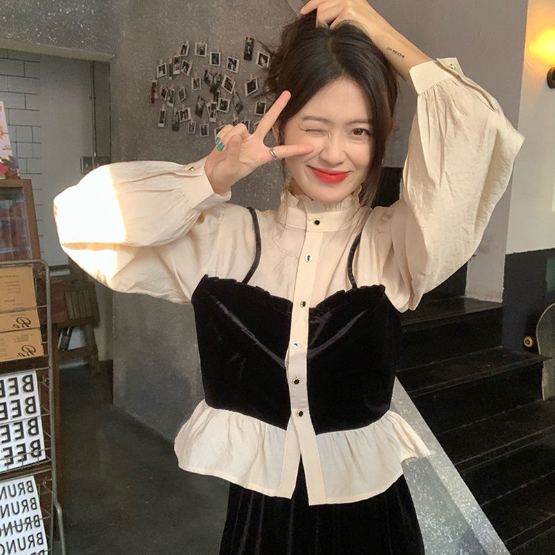 Áo Sơ Mi Tay Phồng Dáng Rộng Màu Sắc Ngọt Ngào Phong Cách Vintage Dành Cho Nữ