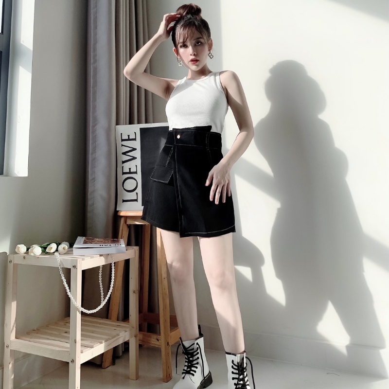 Quần giả váy nữ cạp cao viền chỉ nổi tôn dáng sang trọng có bigsize Mely's Fashion CV10