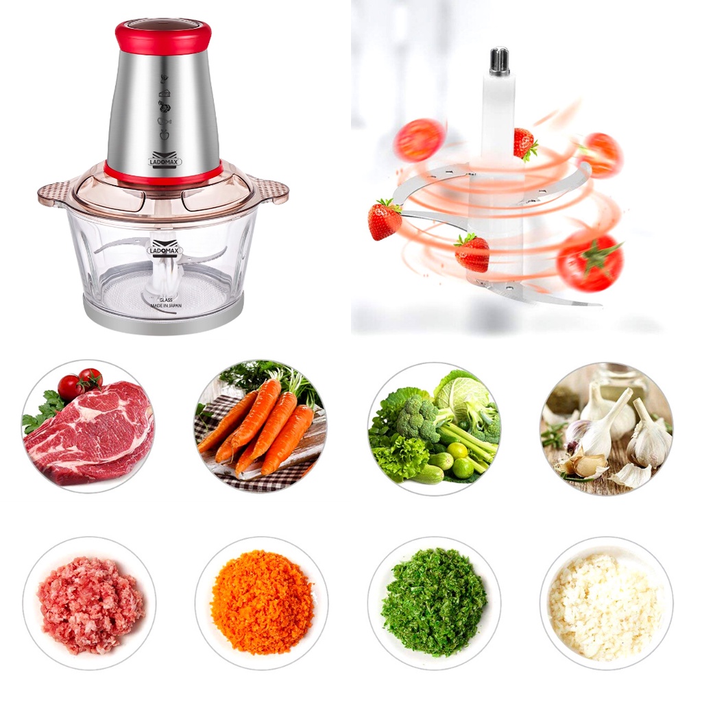 Máy xay thịt cá, giò chả, say tỏi ớt, quả hạt đa năng [GIÁ TỐT] cối thủy tinh 2.0L LADOMAX chính hãng bảo hành 12 tháng