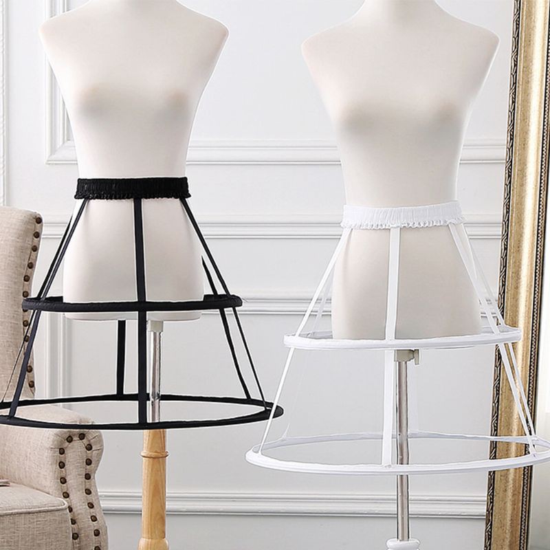 ❤Women Girls Elastic Waistband Pannier Petticoat White Black 2 Hoop Cage Skirt Wedding Bridal