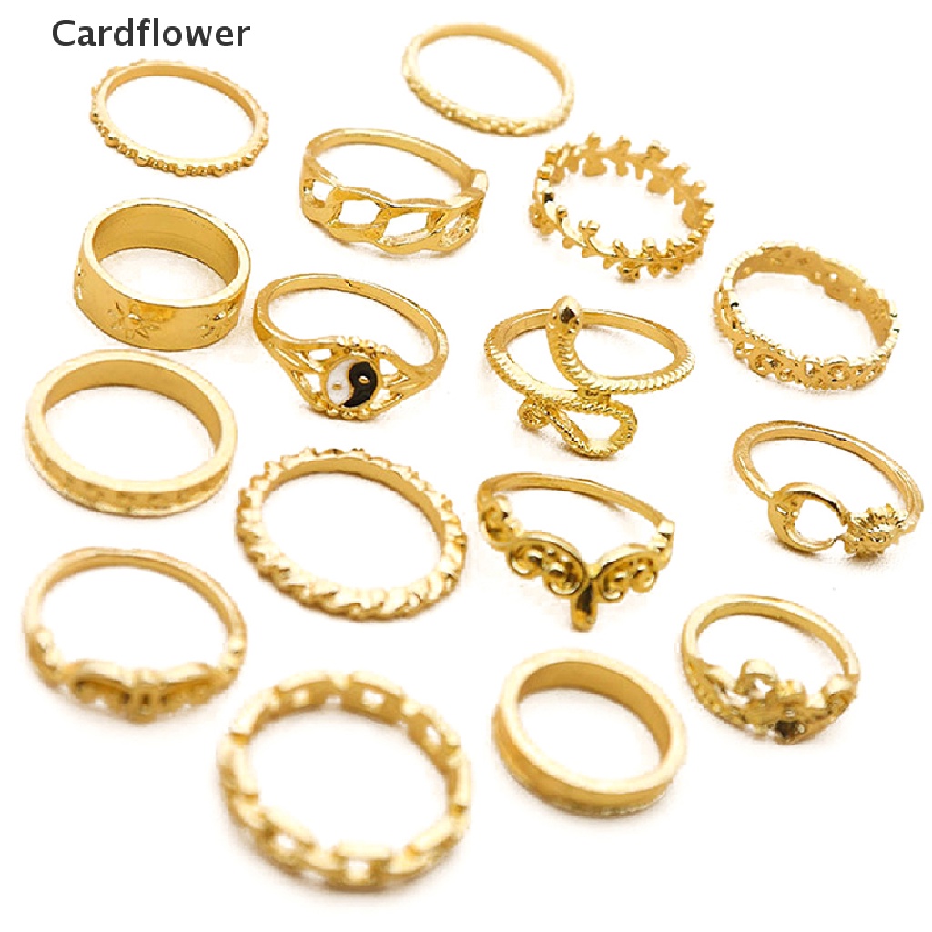 < Cardflower > Bộ 16 Nhẫn Hợp Kim Hình Rắn Mặt Trăng Mặt Trời Cá Tính Khí Chất Phong Cách Retro Cá Tính Cho Nữ Đang Giảm Giá