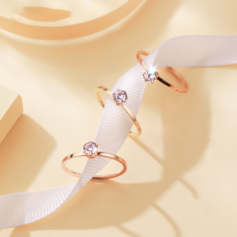 Nhẫn MAYEBE LAVEND bằng titan mạ vàng 18K đính kim cương nhân tạo phong cách Hàn Quốc