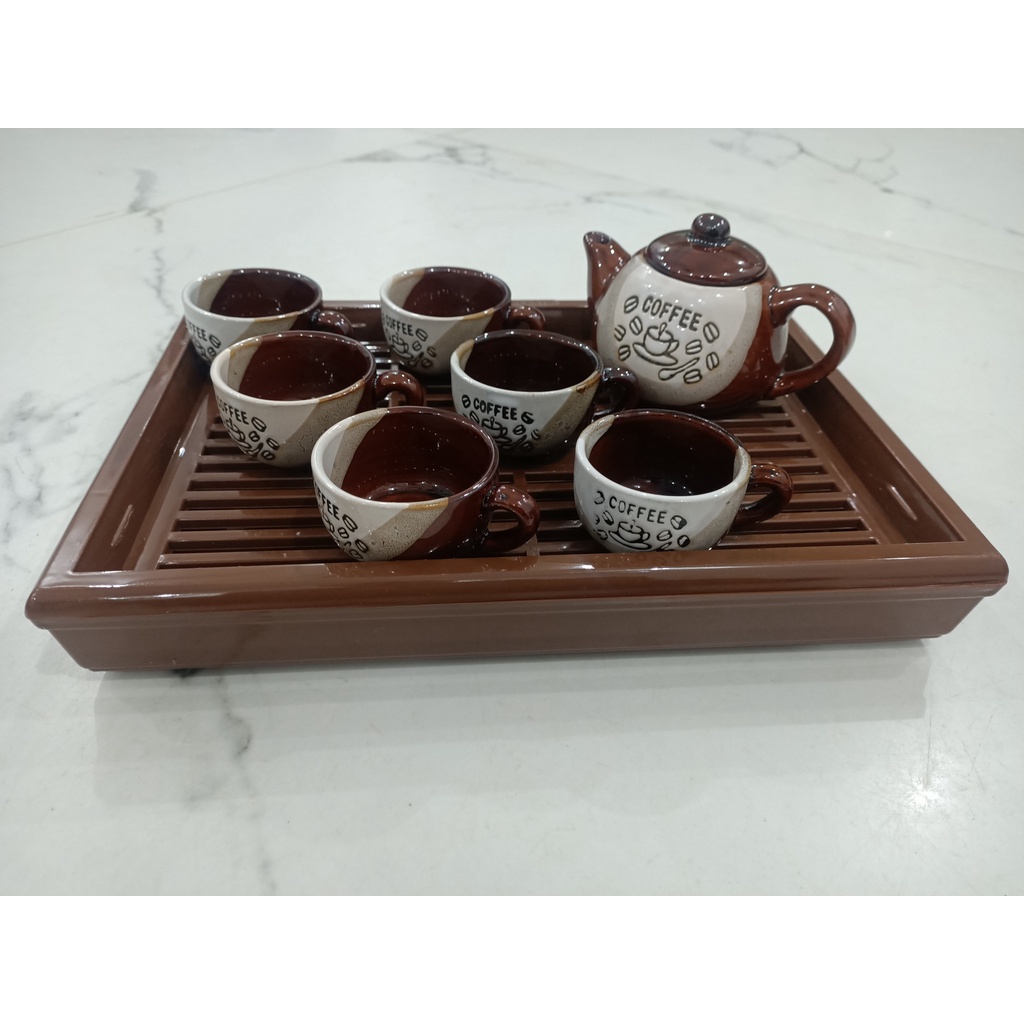Bộ ấm chén to uống trà ❤️TẶNG KÈM KHAY ❤️ bộ ấm trà men cafe hoa văn đẹp