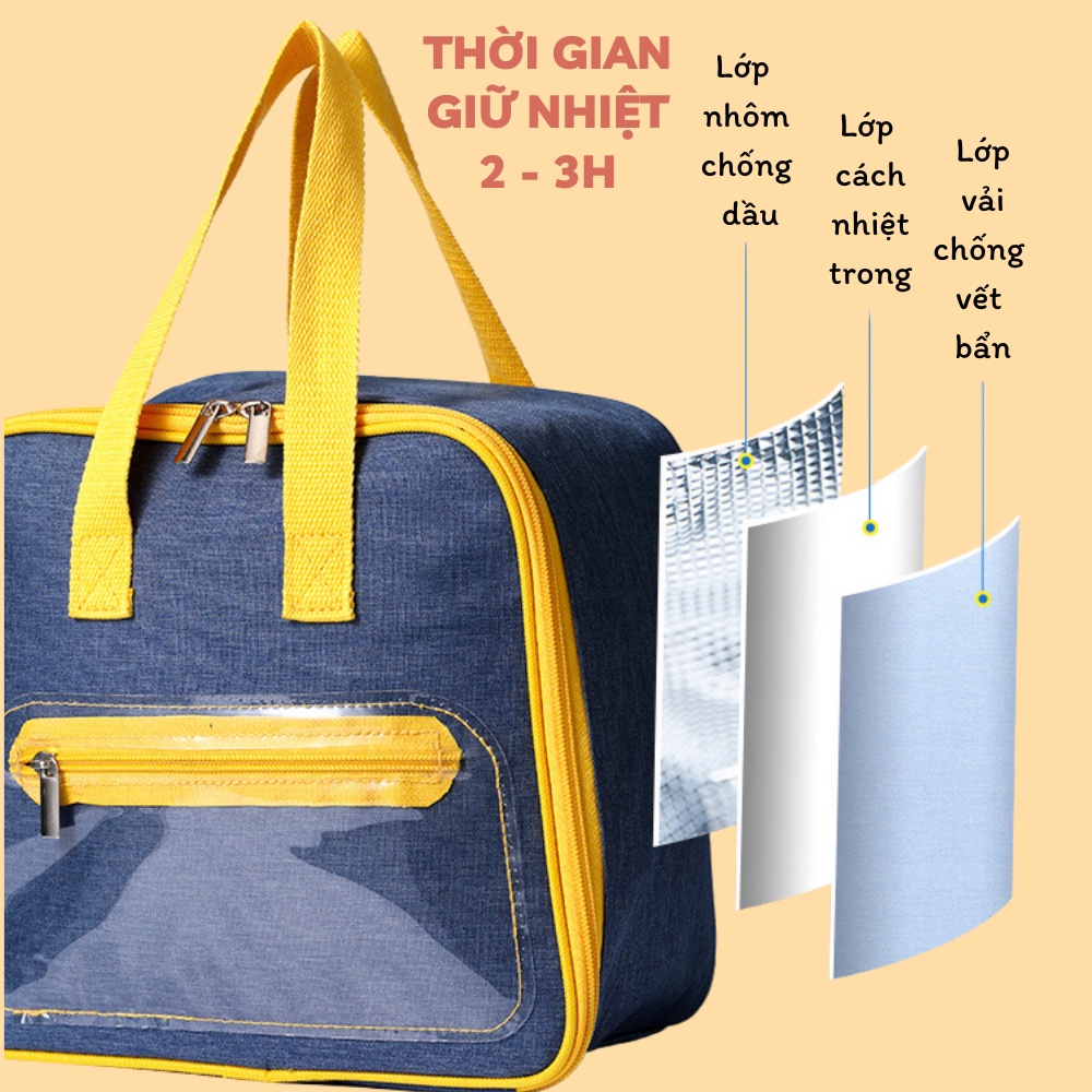 Túi giữ nhiệt đựng cơm, túi đựng hộp cơm văn phòng 3 lớp chống thấm có quai xách