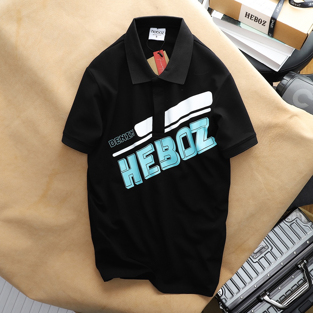 Áo thun nam có cổ, polo logo GREEN HEBOZ chất vải cotton 4 chiều in hình cao cấp - BLACK - 00001211