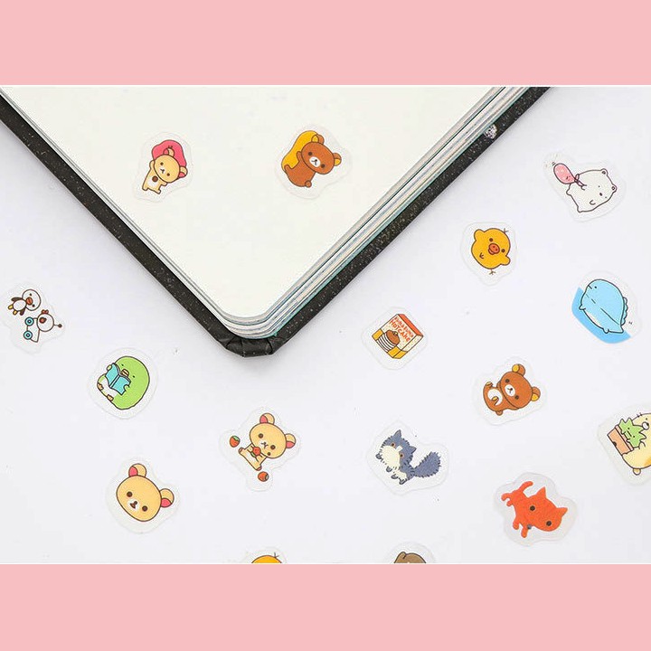 HCM - Sticker nhựa 80 miếng gấu Rilakkuma mèo đen trang trí sổ tay ốp điện thoại laptop