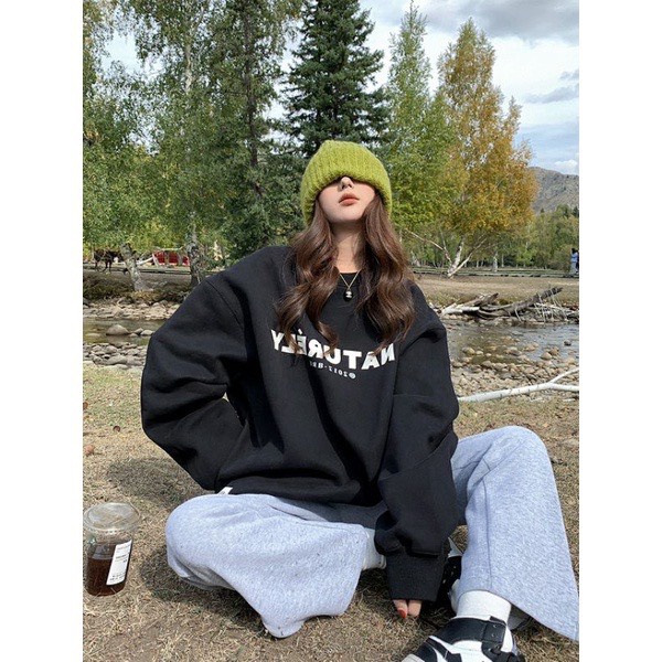 Áo Sweater NATURELY Form Rộng Tay Phồng, Áo Nỉ Cổ Tròn Nam Nữ Form To