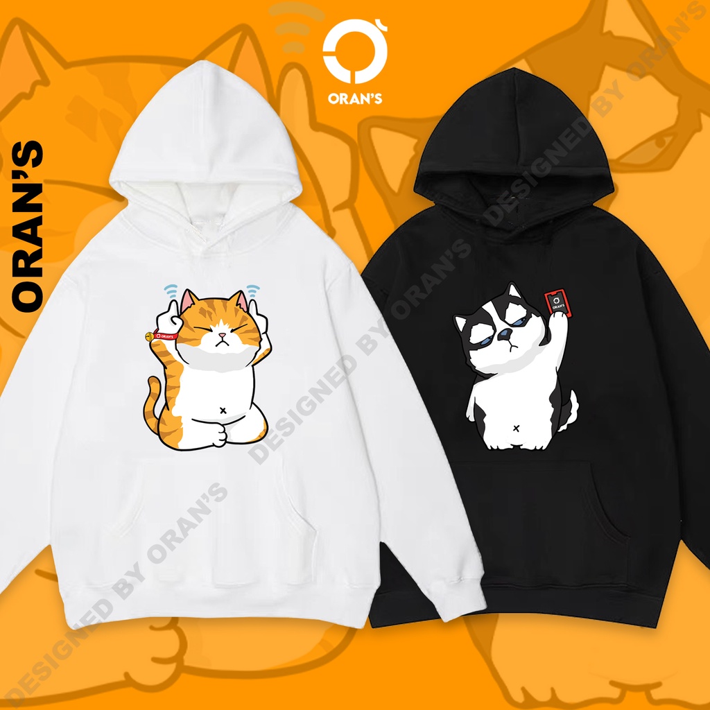 Áo Hoodie đôi in hình chó husky và mèo 13 chất nỉ cotton lót bông cao cấp form rộng unisex ORANS - ORAN'S HOODIE COUPLE