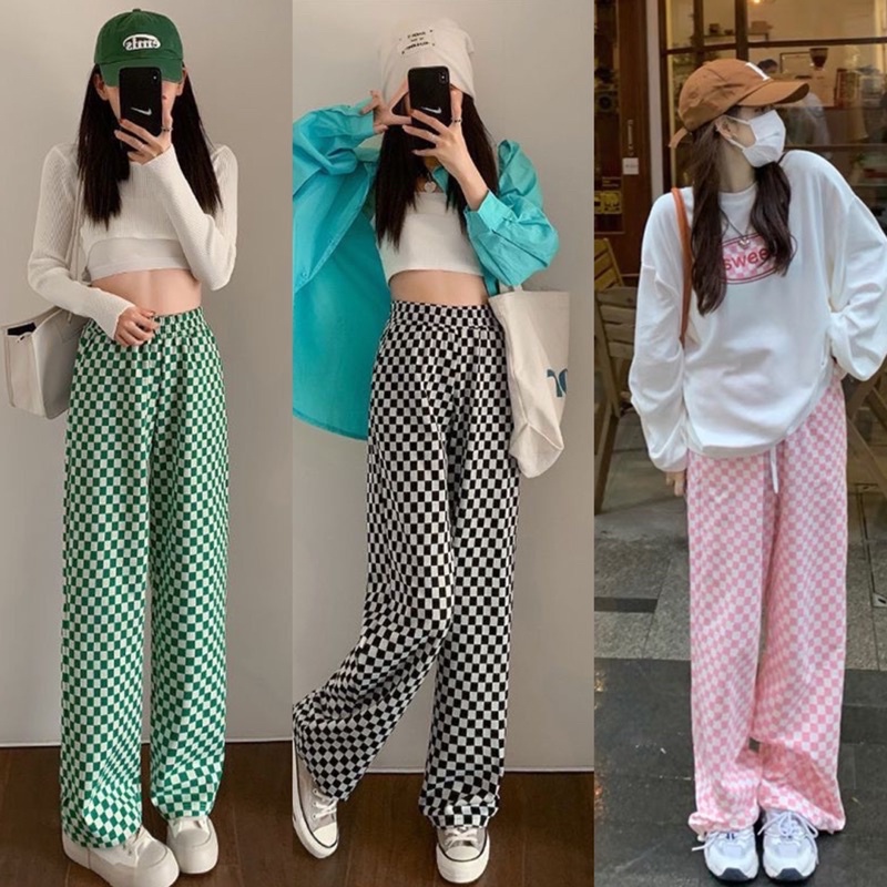 Quần Suông Kẻ Ô Dáng Rộng 5 Màu Cá Tính