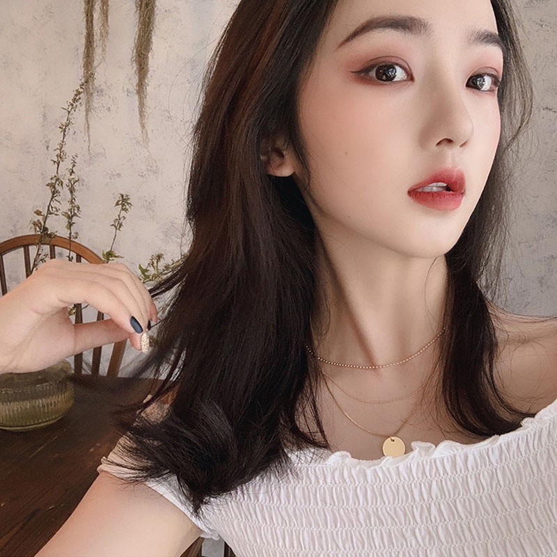 Vòng Cổ Choker Ba Lớp Mặt Hình Tròn Đơn Giản Quyến Rũ Cho Nữ