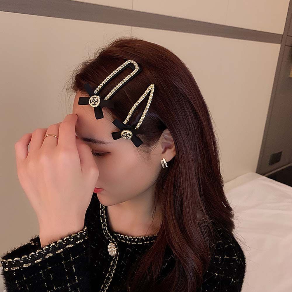 Kẹp tóc BB đính ngọc trai đen đơn giản phong cách Hàn Quốc cho nữ