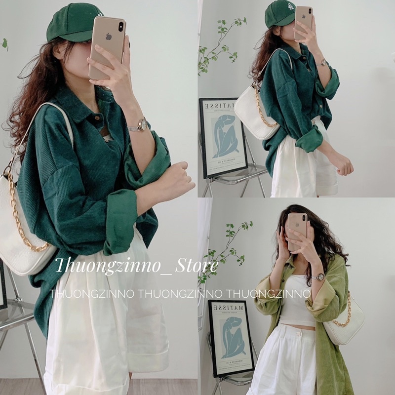 [Ảnh thật/Video] Áo Sơ Mi Nhung TĂM Unisex Form Rộng Hàn Quốc - Áo sơ mi nữ basic phong cách kiểu màu Vintage