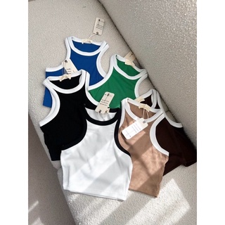 Áo thun gân croptop ba lỗ phối viền siêu cá tính