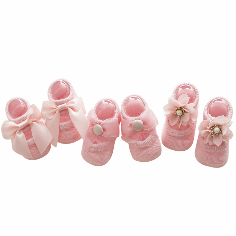 3 Pairs Girls Baby Cotton Socks Kids Breathable Mesh Socks Toddler Fashion Flower Bowknot Soft Floor sock