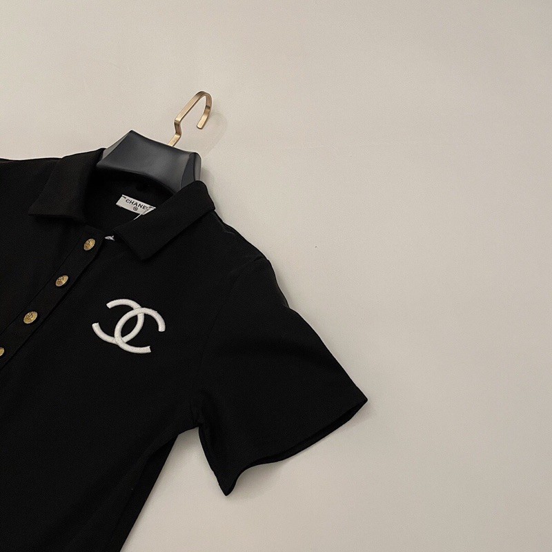 Váy polo nữ ngắn tay chân váy đuôi cá logo thêu trước ngực 𝘾𝙝𝙖𝙣𝙚𝙡 CN 𝘾𝙝𝙖𝙣𝙚𝙡