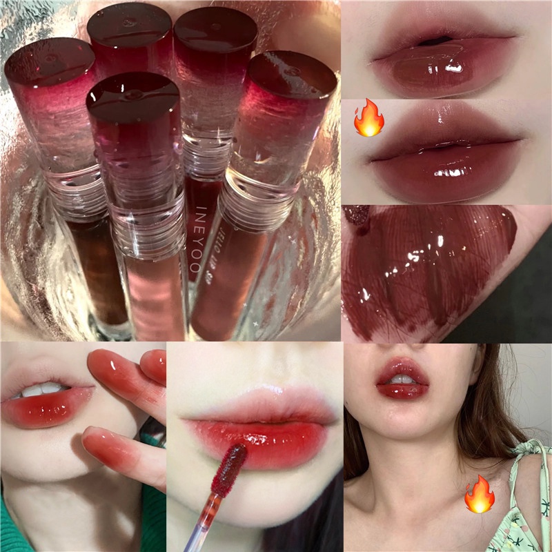 Son Bóng Ineyoo/Oulesong Màu Nude Nhạt Mềm Mượt Nuôi Dưỡng Môi Chống Thấm Nước