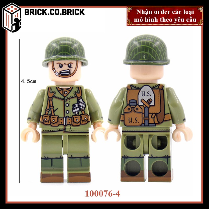 Phụ kiện MOC Army- Lính Mỹ- Đồ chơi lắp ráp minifig và non-lego mô hình sáng tạo trang trí quân đội- 100076-3-4-5-6