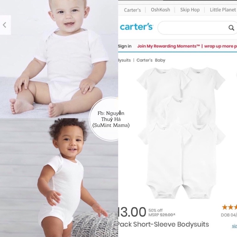 Body chip trắng geogre, carter dư xịn (100% cotton)