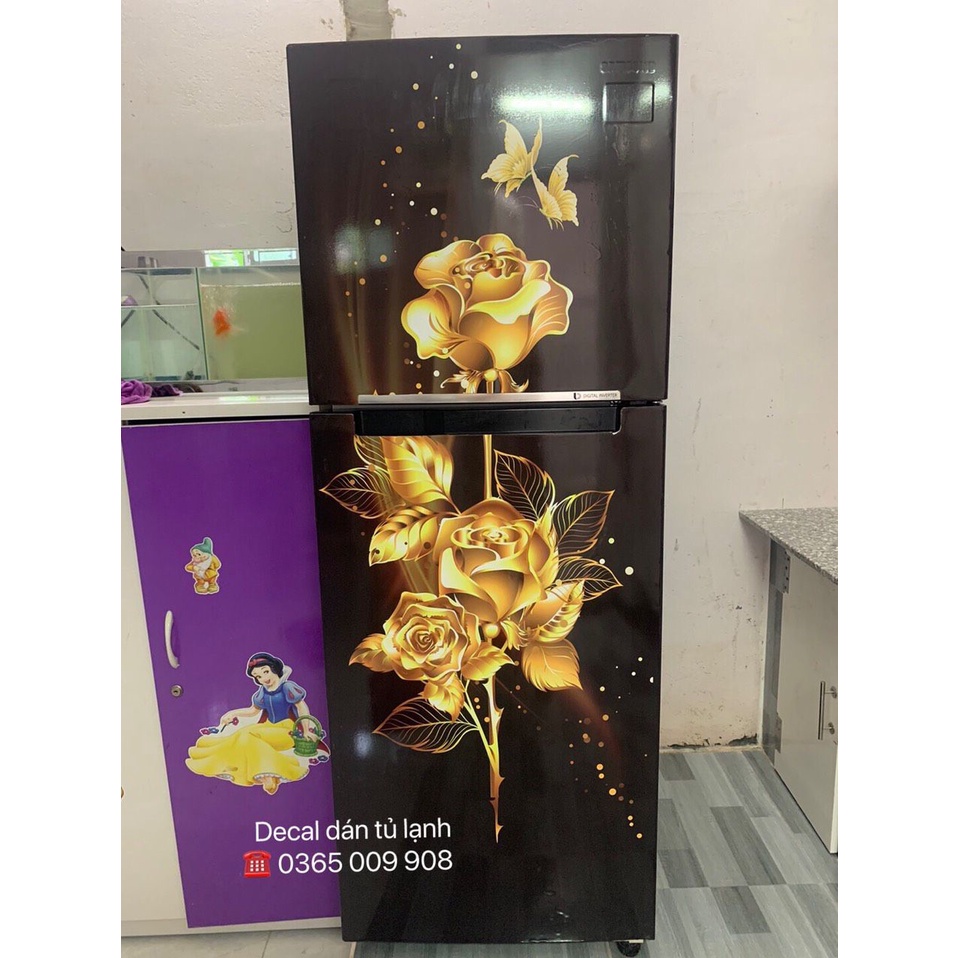 Decal dán tủ lạnh máy giặt bông hồng vàng hue decor, chống nước-siêu bền, giá rẻ