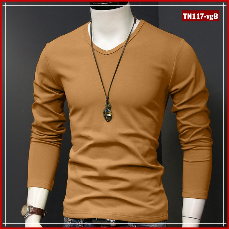Áo thun nam tay dài trơn cổ tim TN117 nhiều màu sắc vải sợi tre tổng hợp | BigBuy360 - bigbuy360.vn