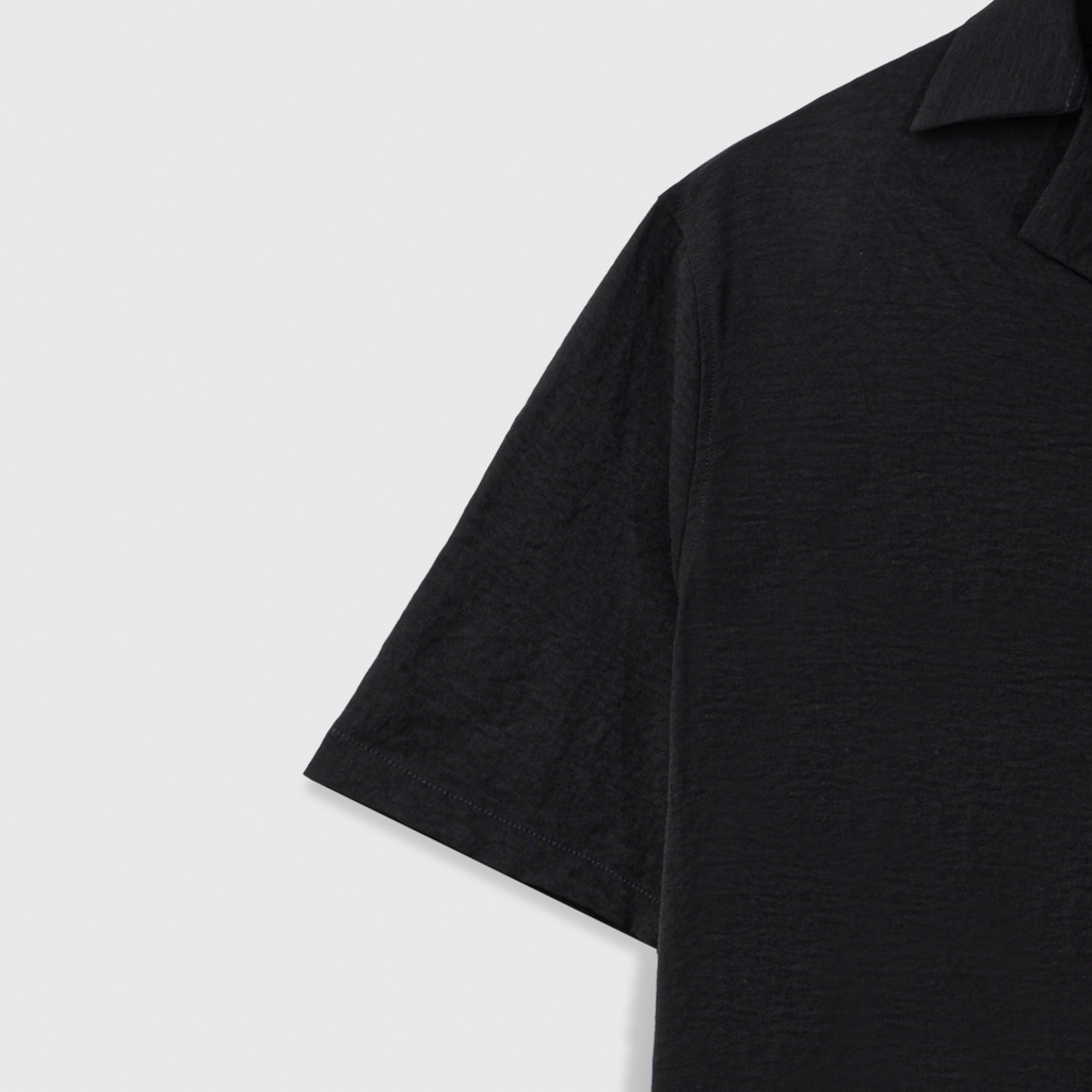 Áo sơ mi nam ngắn tay DEWE, vải đũi trơn thoáng mát, Màu Đen - DEWE Cuban Basic Shirt