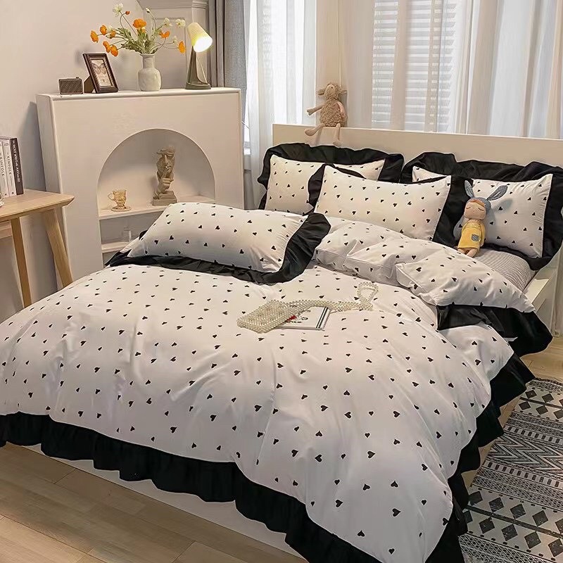 Freeship🌈Bộ chăn ga gối cotton tici bèo vintage nữ tính❤️set vỏ 4 món hàng nhập loại 1- may ga theo yêu cầu
