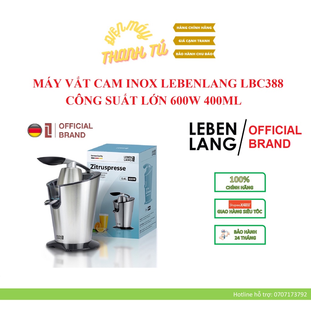LBC388 - MÁY VẮT CAM INOX LEBENLANG CÔNG SUẤT LỚN 600W 400ML – BẢO HÀNH CHÍNH HÃNG 2 NĂM