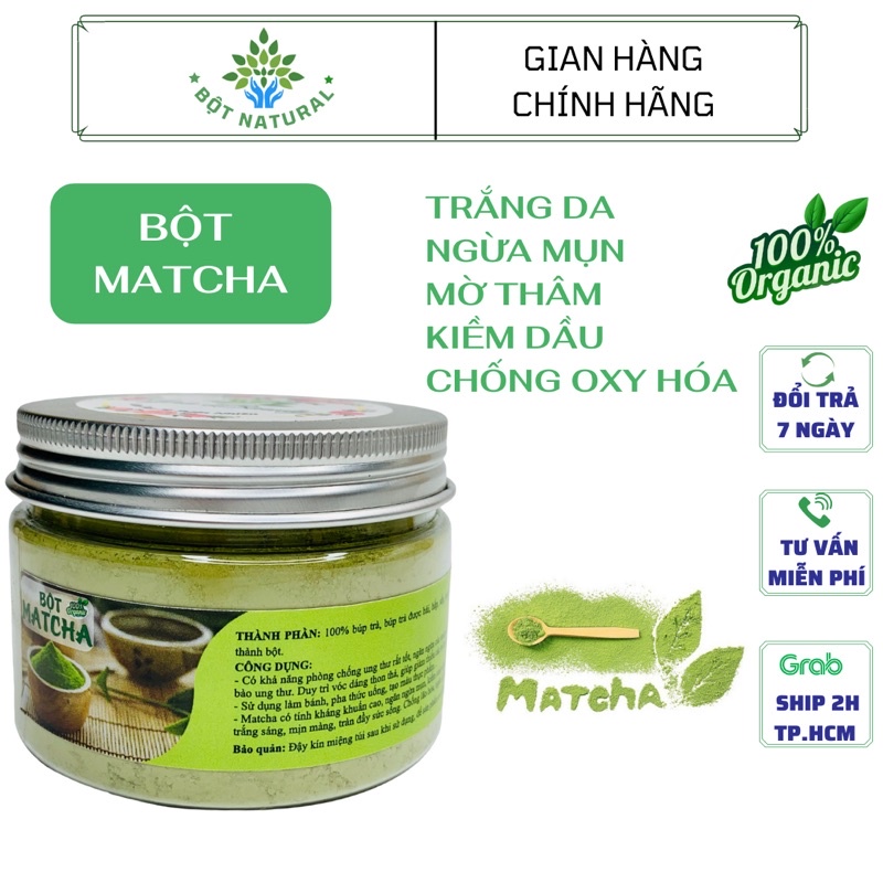 Bột matcha Nhật Bản nguyên chất 100% 100Gr - trắng da, giảm mụn, trẻ hoá, nguyên liệu làm bánh, đồ uống | Bột Natural