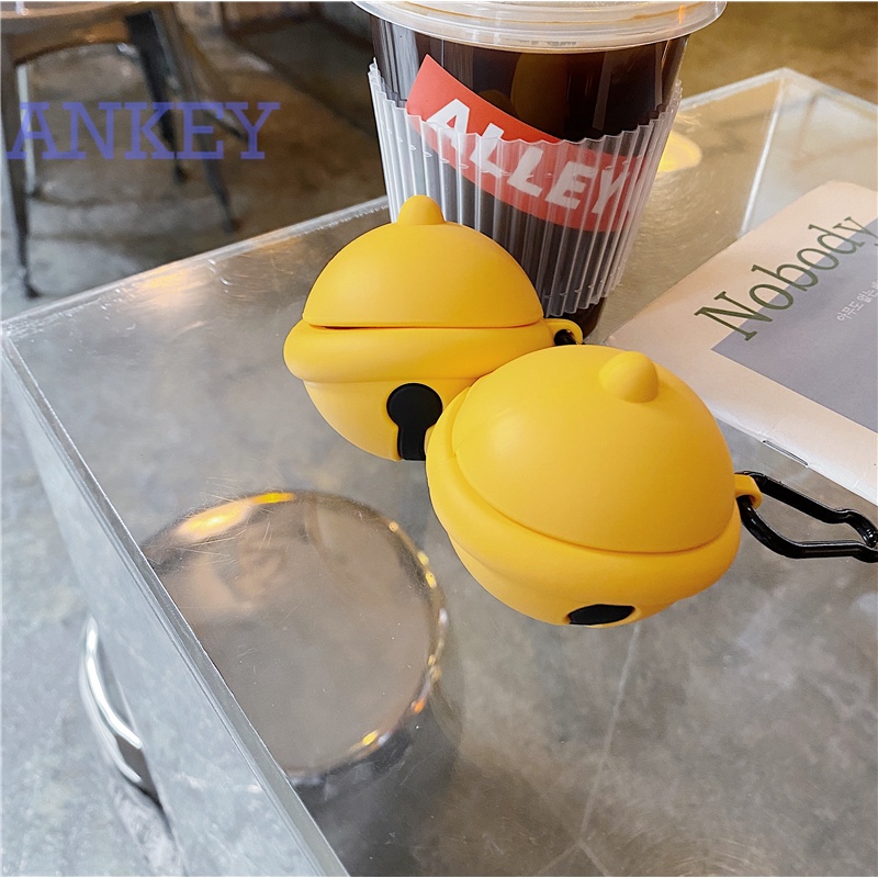 Baseus WM01 Vỏ bảo vệ hộp sạc tai nghe bằng silicon mềm chống sốc chống thấm nước hình chuông màu vàng cho kèm móc khóa