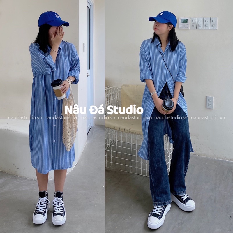 VÁY/ĐẦM SƠ MI SUÔNG HÀN QUỐC TẶNG KÈM ĐAI (ảnh thật) - NÂU ĐÁ STUDIO.