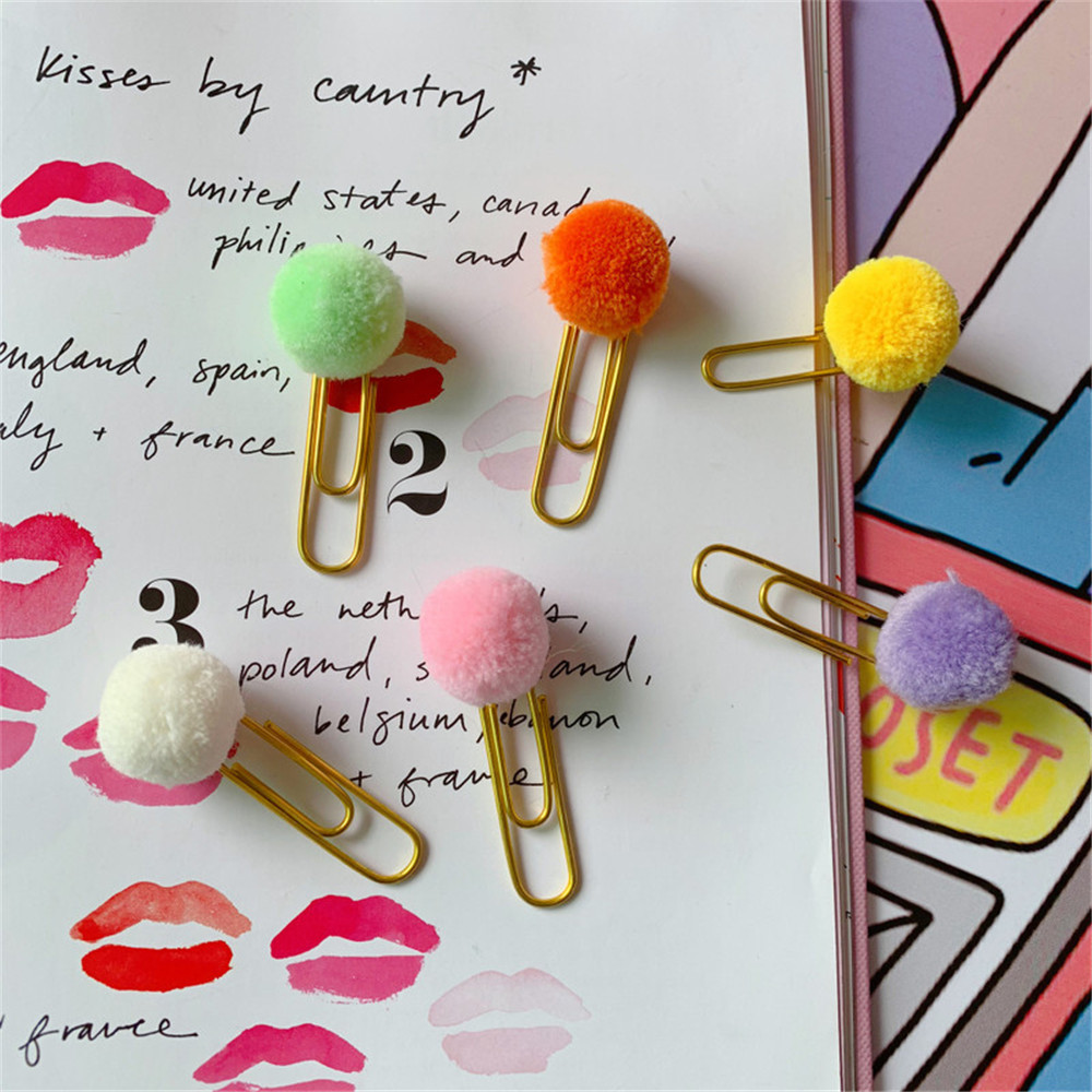 Ghim kẹp giấy đánh dấu trang sách kim loại đính quả bóng lông nhiều màu sắc xinh xắn cho học sinh nhân viên văn phòng