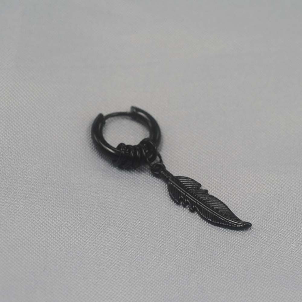 Khuyên tai dạng vòng mặt hình lông vũ thép không gỉ nhiều màu sắc tùy chọn thời trang dành cho cả nam và nữ