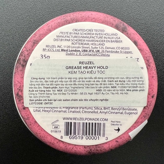 Sáp Vuốt Tóc Reuzel Pink Pomade Travel 35g