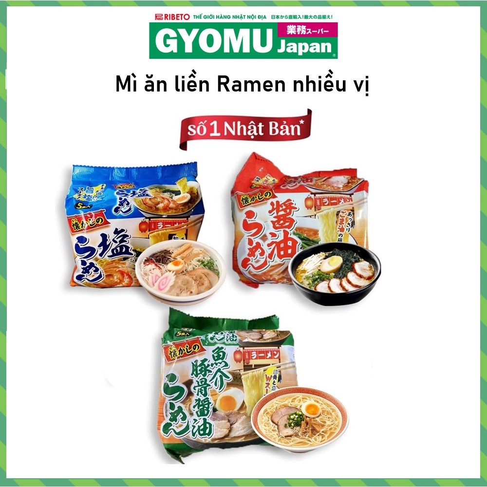Mì ăn liền ramen vị nước tương , vị thịt heo ,  vị muối , vị miso  83g x5