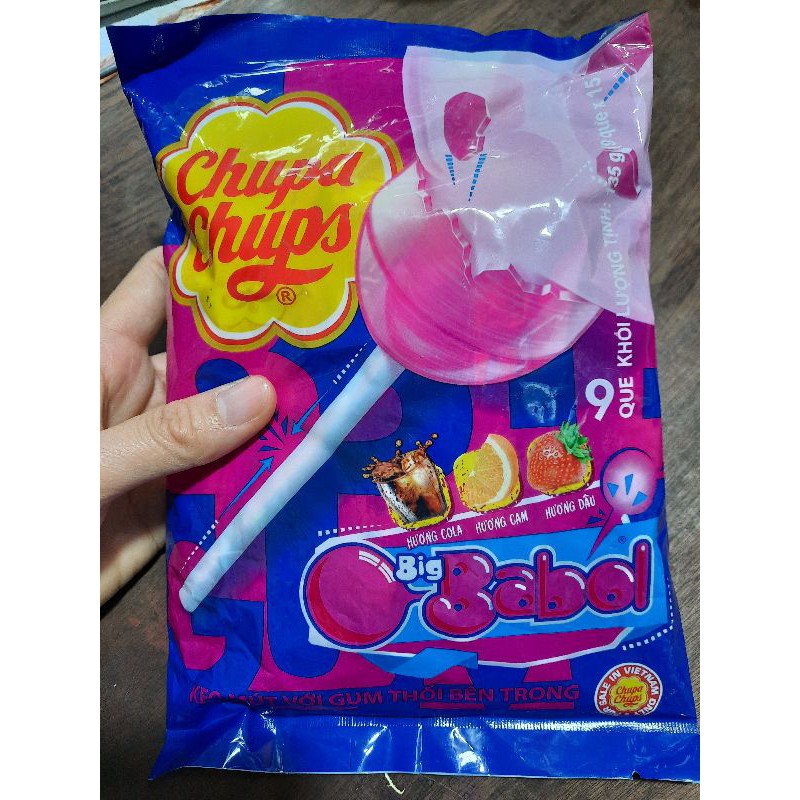 Kẹo Mút Chupa Chups Big Babol Kẹo Mút với gum thổi bên trong gói 9 que