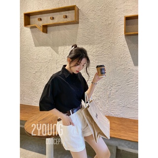 Áo sơ mi basic giấy tay ngắn [2YOUNG] A1611 (ảnh thật)