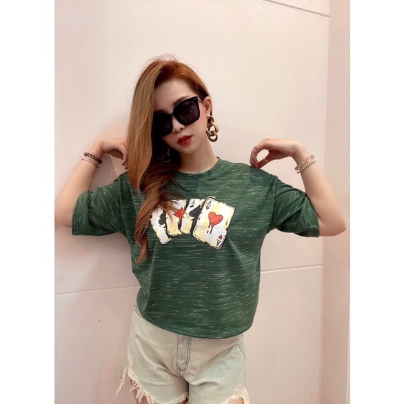 Áo thun cánh dơi form croptop in lá bài long vnxk